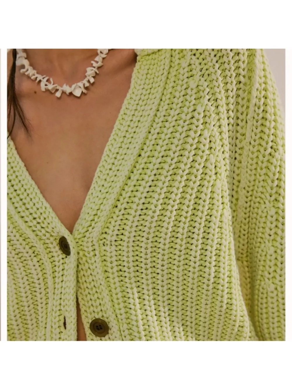 Free People Sweet Nothing Cardi Lime Glow Chunky Cropped Knit Cardigan Small
